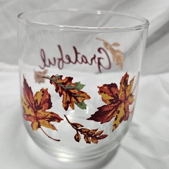 Grateful Fall Leaves Glass Cup NEW - Picture 2 of 2